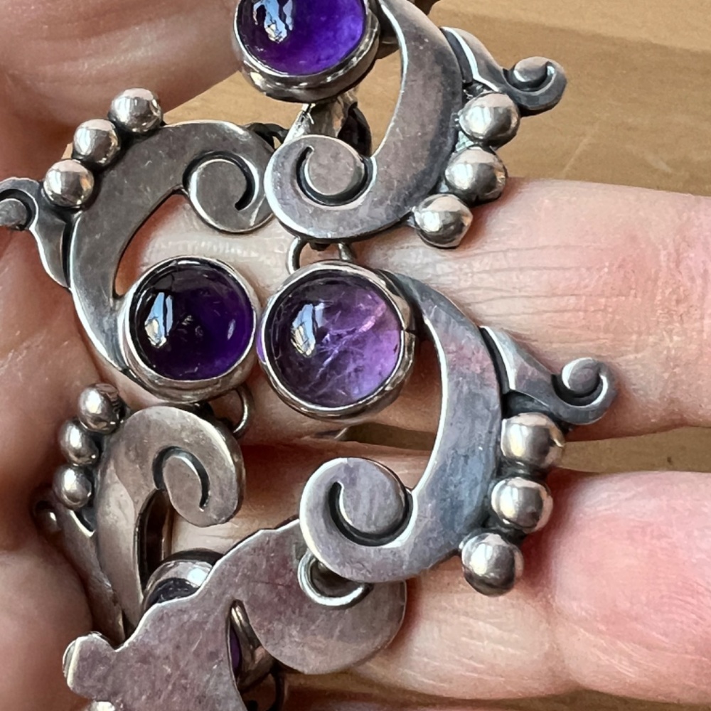 FELIPE MARTINEZ TAXCO 1940'S AMETHYST STERLING NECKLACE AND BRACELET SET MEXICO - Picture 15 of 16